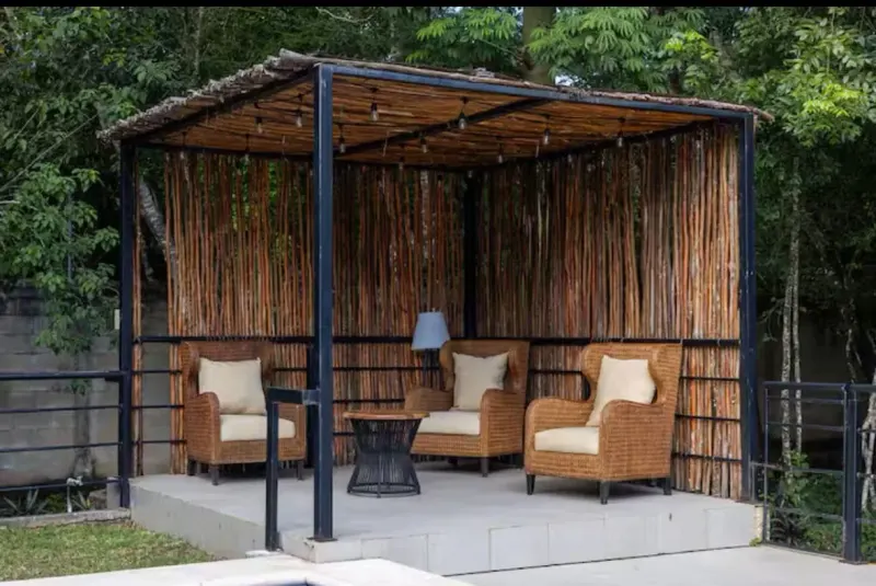 Covered garden seating at Azure Cove.