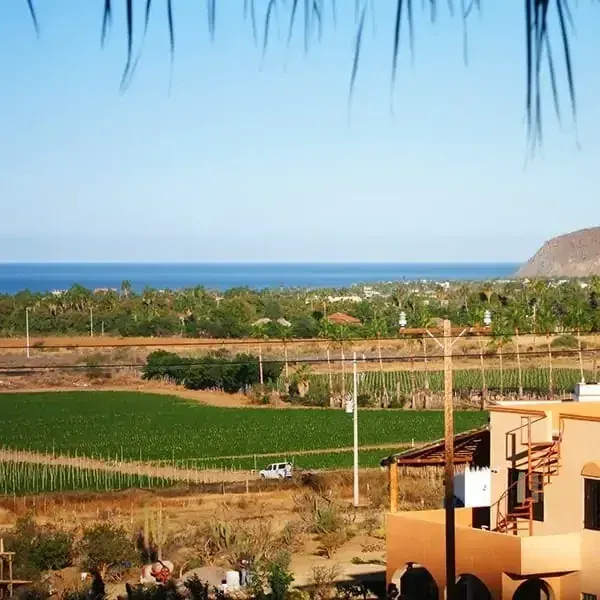 Pacific Ocean and farmland viewed from the Las Olas residence