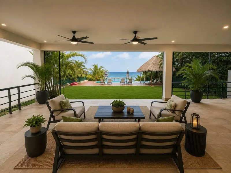 Covered ocean-facing terrace at Ocean Sanctuary.
