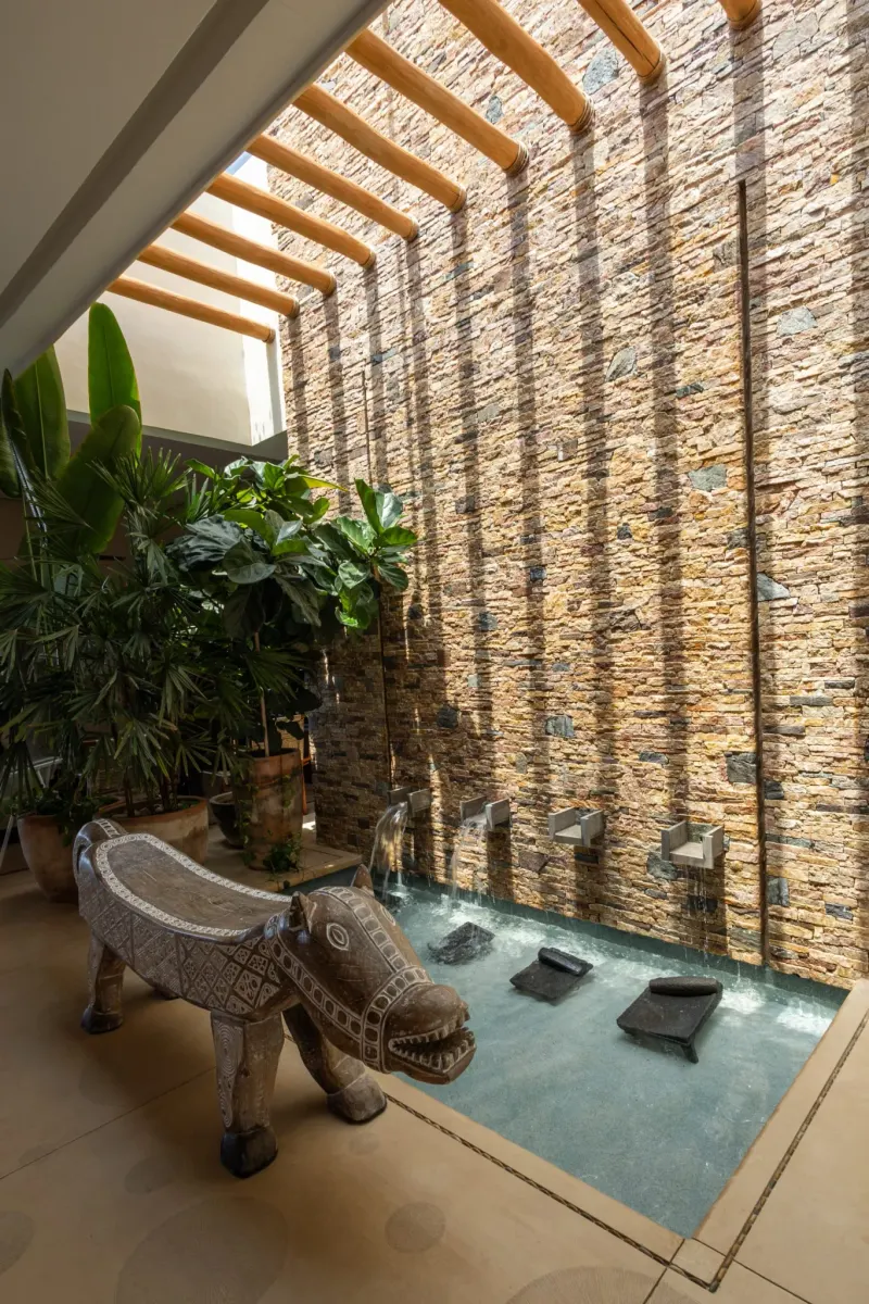 Open courtyard bath pictured in the retreat property gallery.