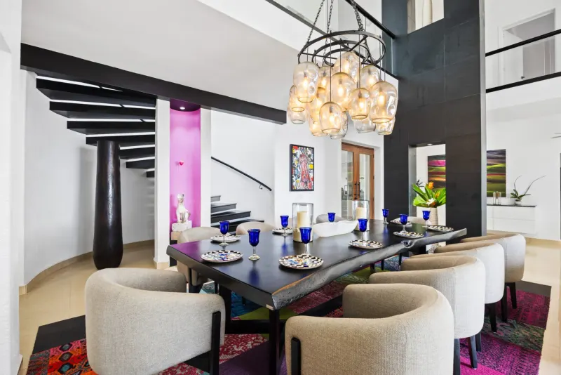 Dining area pictured with Villa Xzavian.