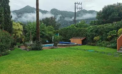 Garden and pool in the Tepoztlán mountain setting at IbogaQuest.